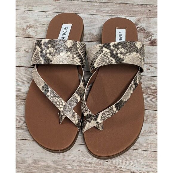 Steve Madden Athens ATHN01S1 Womens 8 M Beige Snake Print Flat Strappy Sandal - Picture 3 of 9